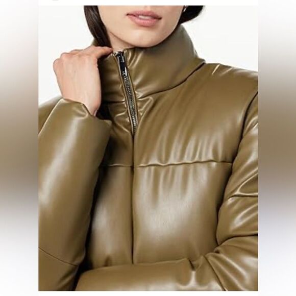 The Drop Women's Priscilla Vegan Leather Puffer, Jacket CAPERS OLIVE, NEW - Picture 4 of 9
